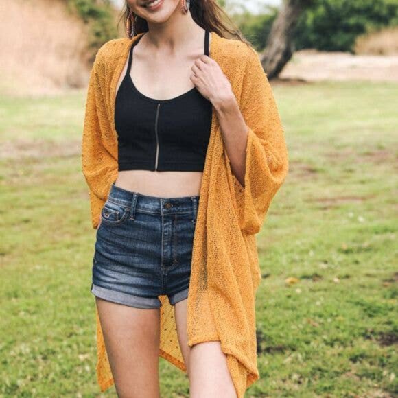 SOLD NWT Mustard Boucle Knit Kimono - Picture 4 of 4